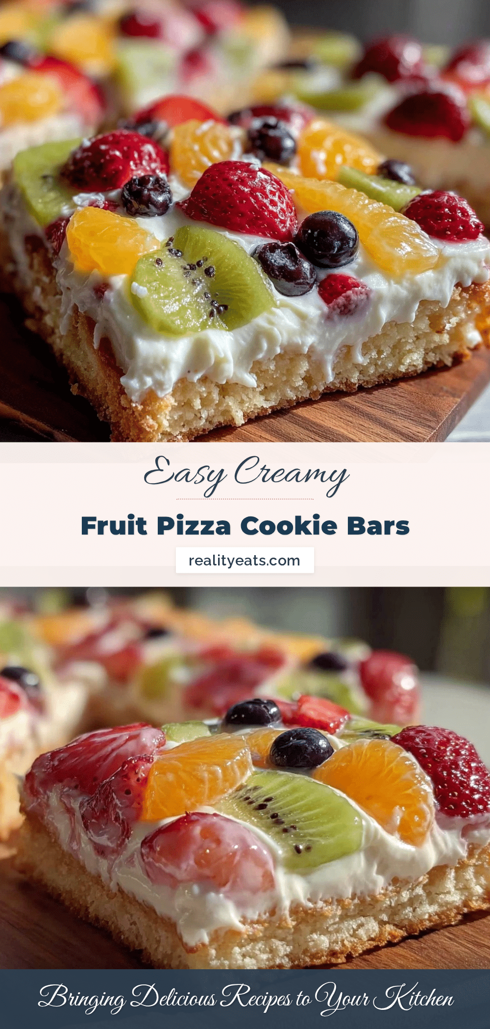 Easy Creamy Fruit Pizza Sugar Cookie Bars recipe