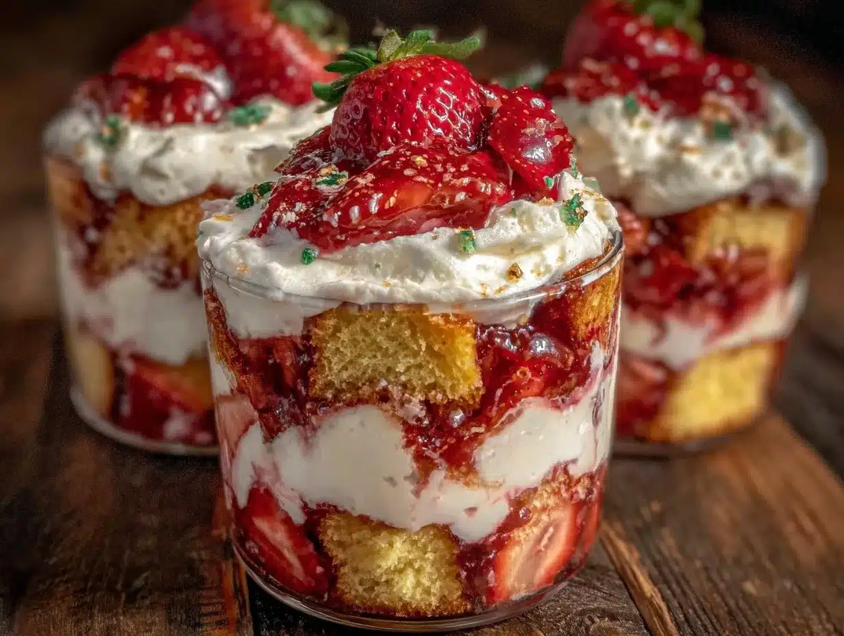 easy creamy strawberry shortcake trifle cups preparation steps