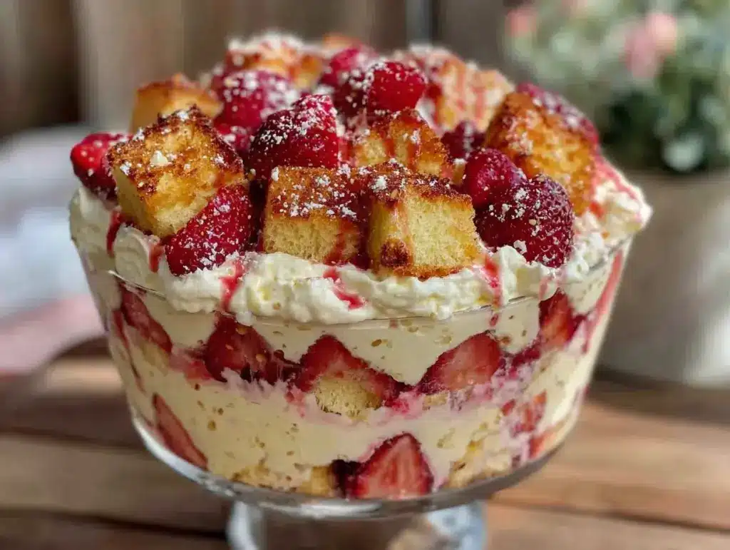 easy strawberry shortcake trifle - featured image