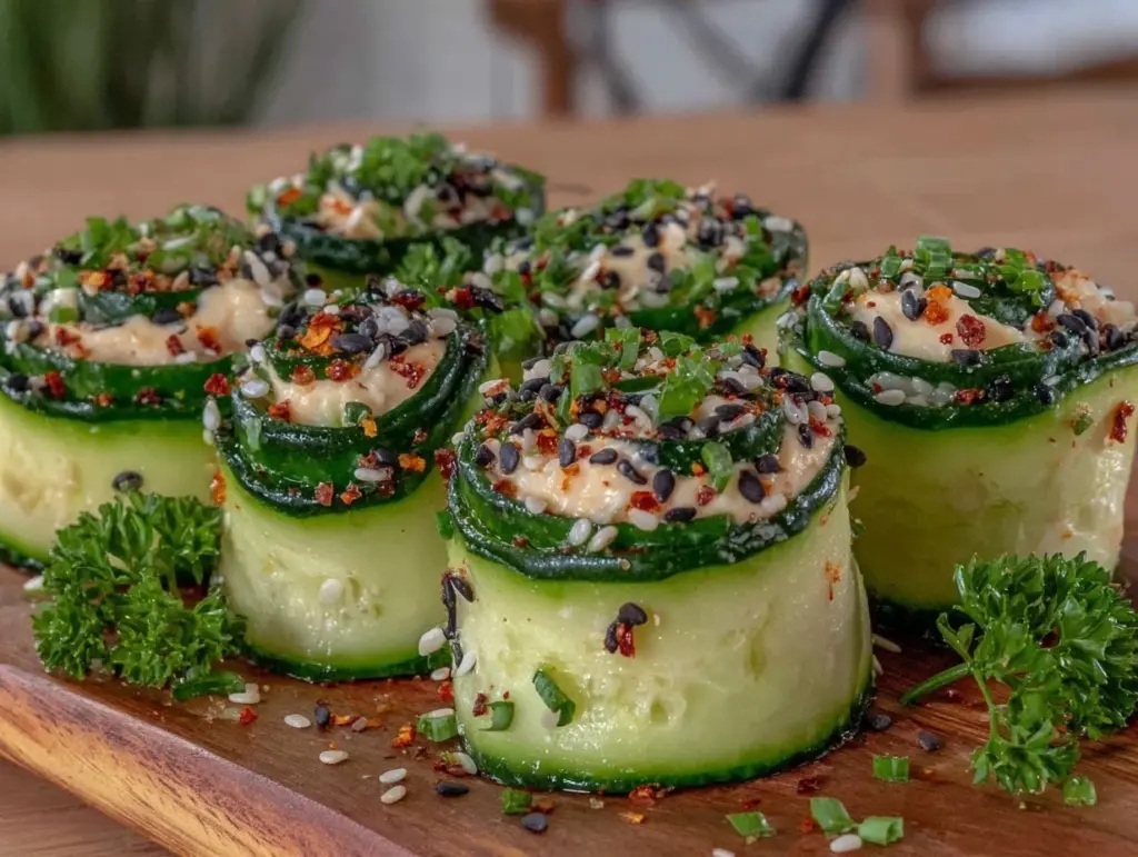 fresh cucumber hummus roll-ups - featured image