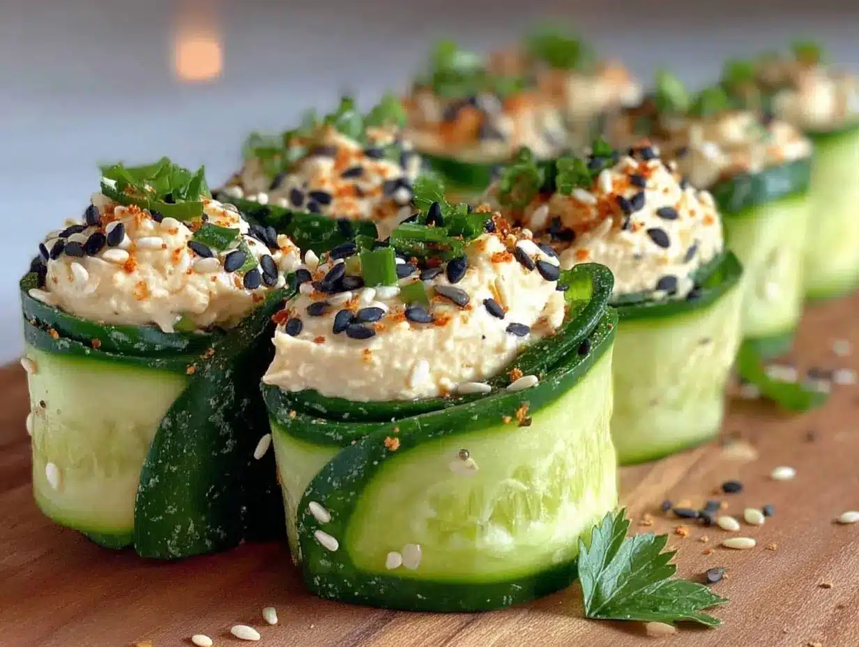 fresh cucumber hummus roll-ups preparation steps