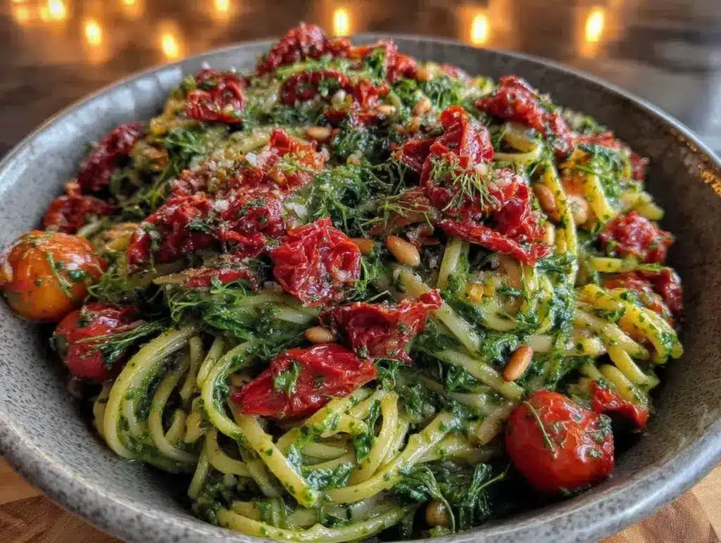 fresh dandelion pesto pasta - featured image