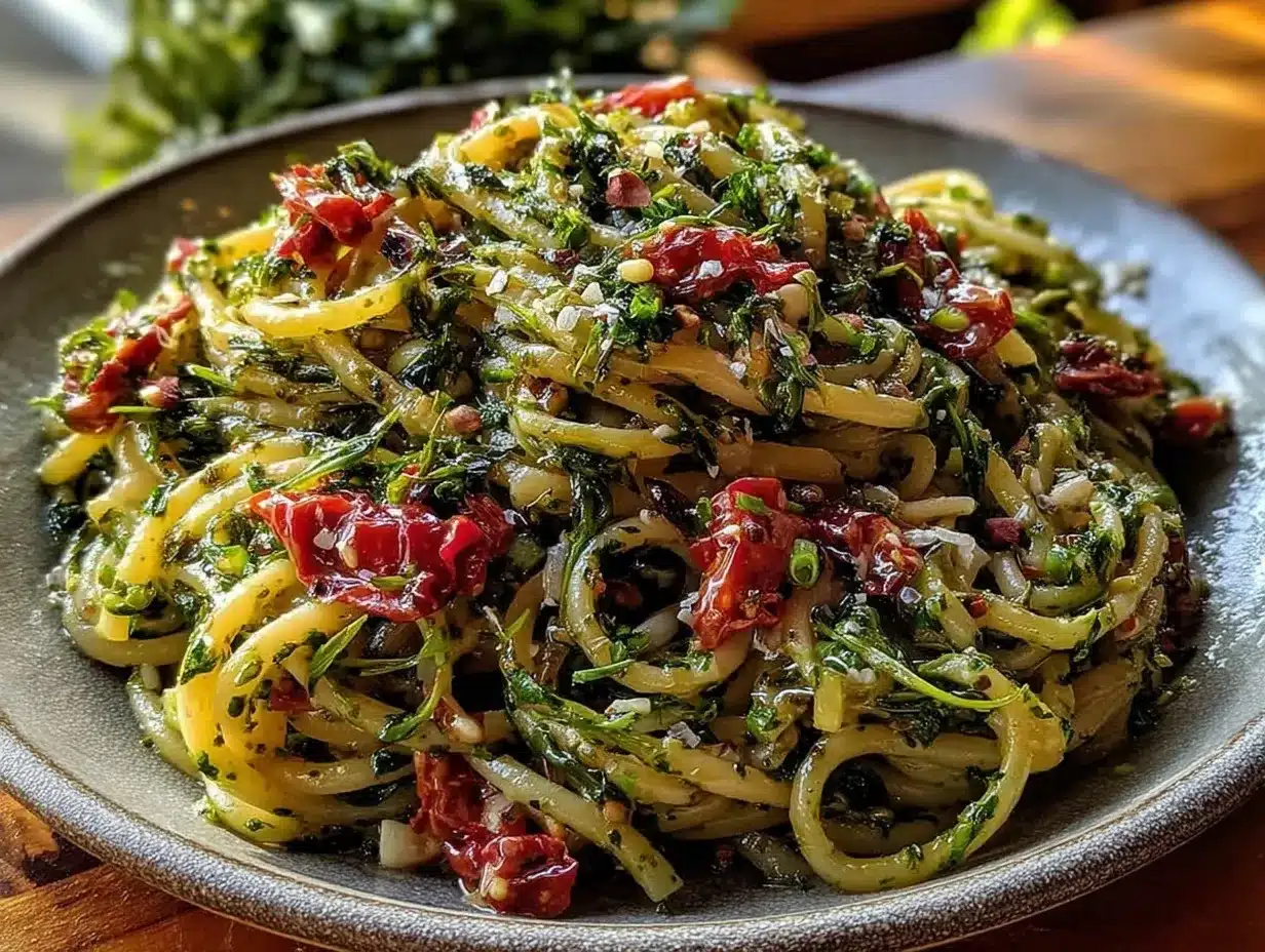 fresh dandelion pesto pasta preparation steps