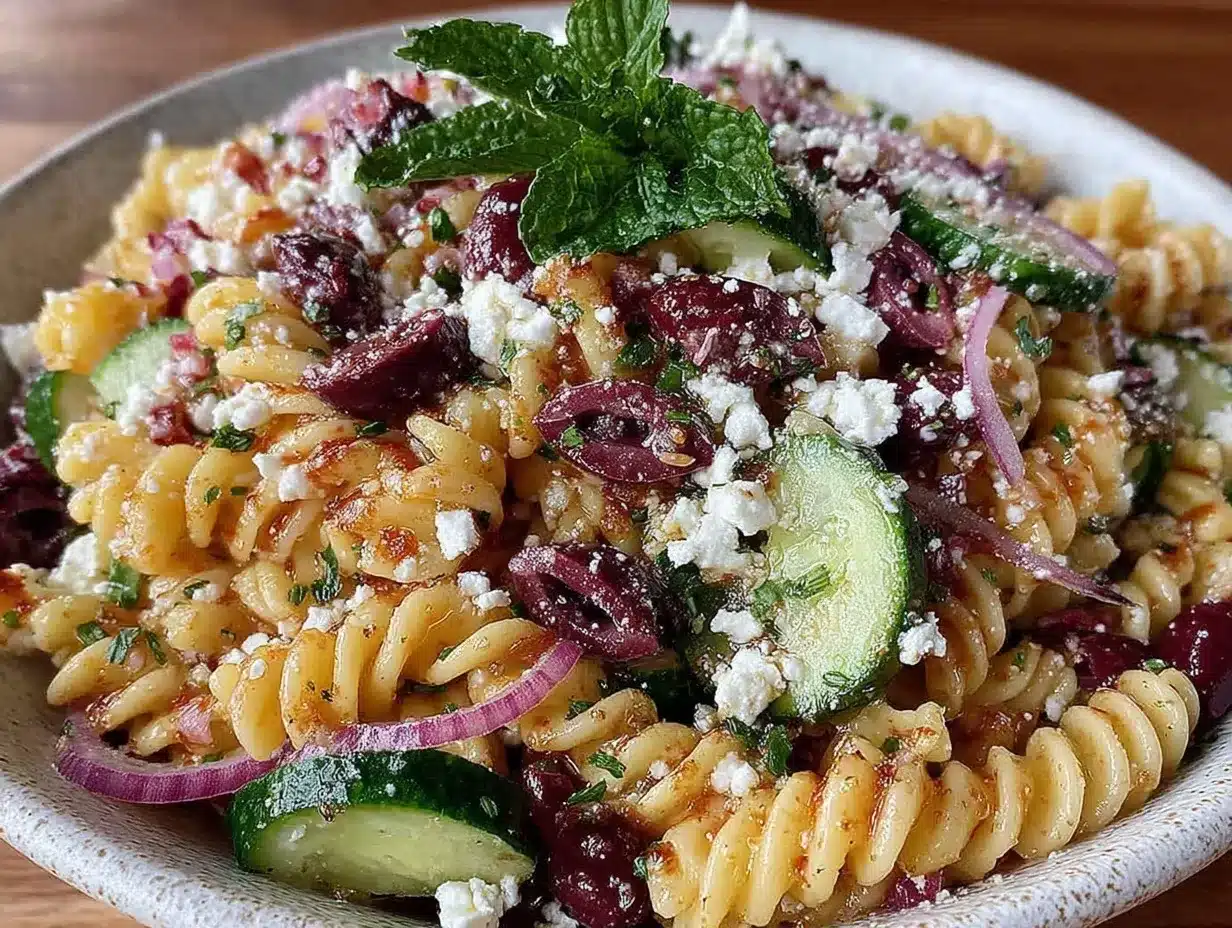 Fresh Greek Cucumber Pasta Salad preparation steps