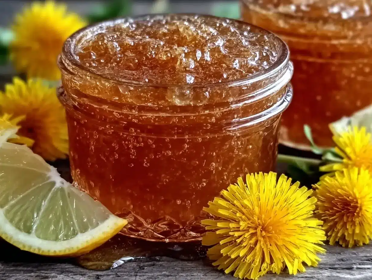 fresh homemade dandelion jelly preparation steps