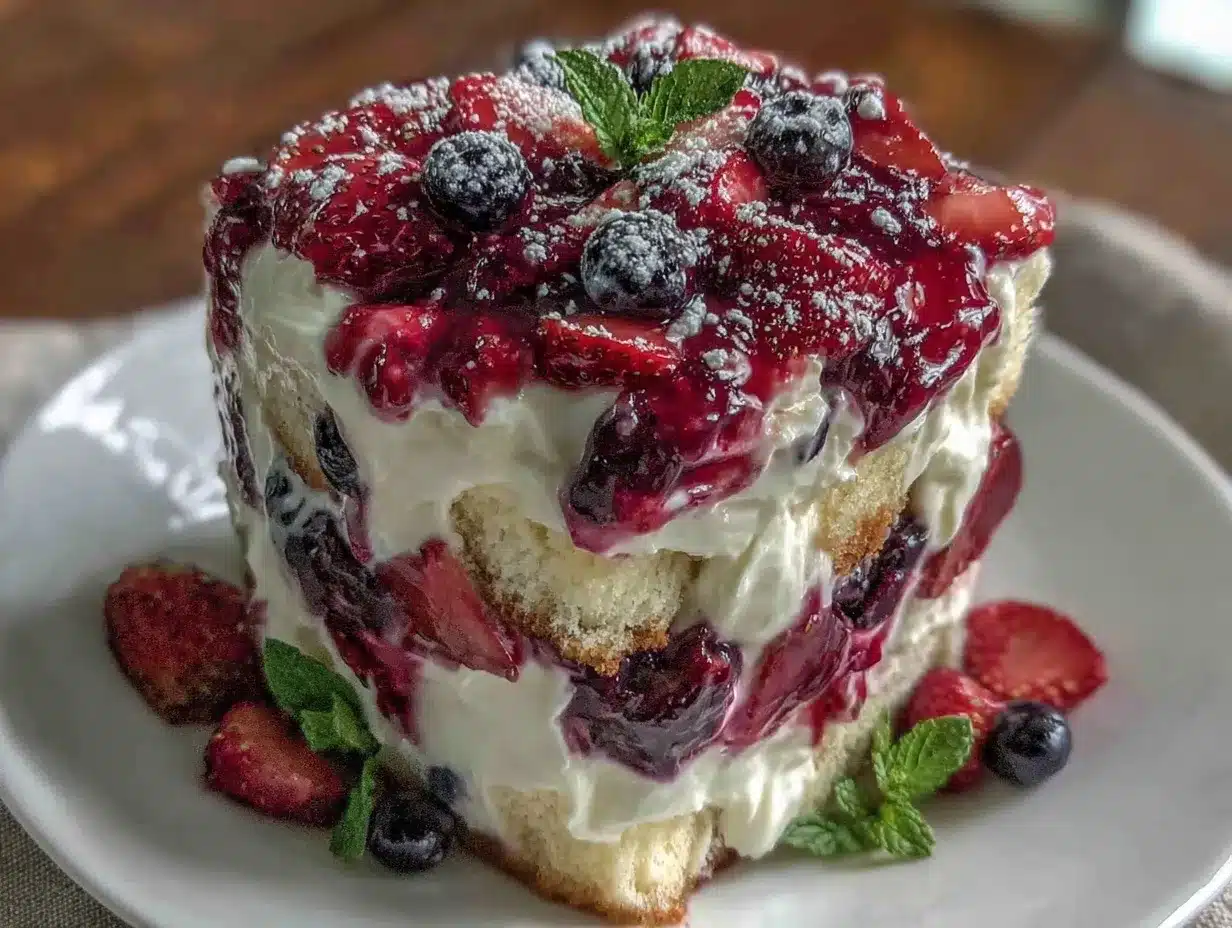 fresh red white and blue trifle preparation steps