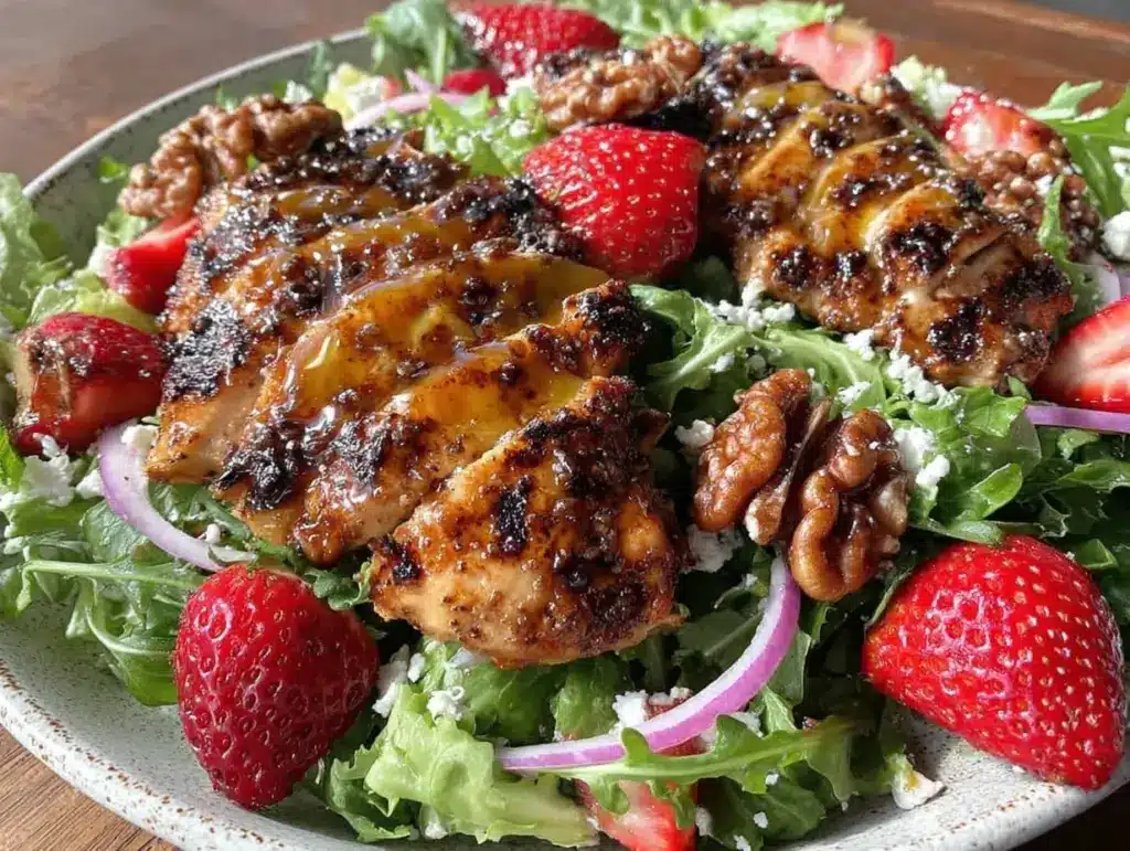 fresh strawberry balsamic grilled chicken salad - featured image
