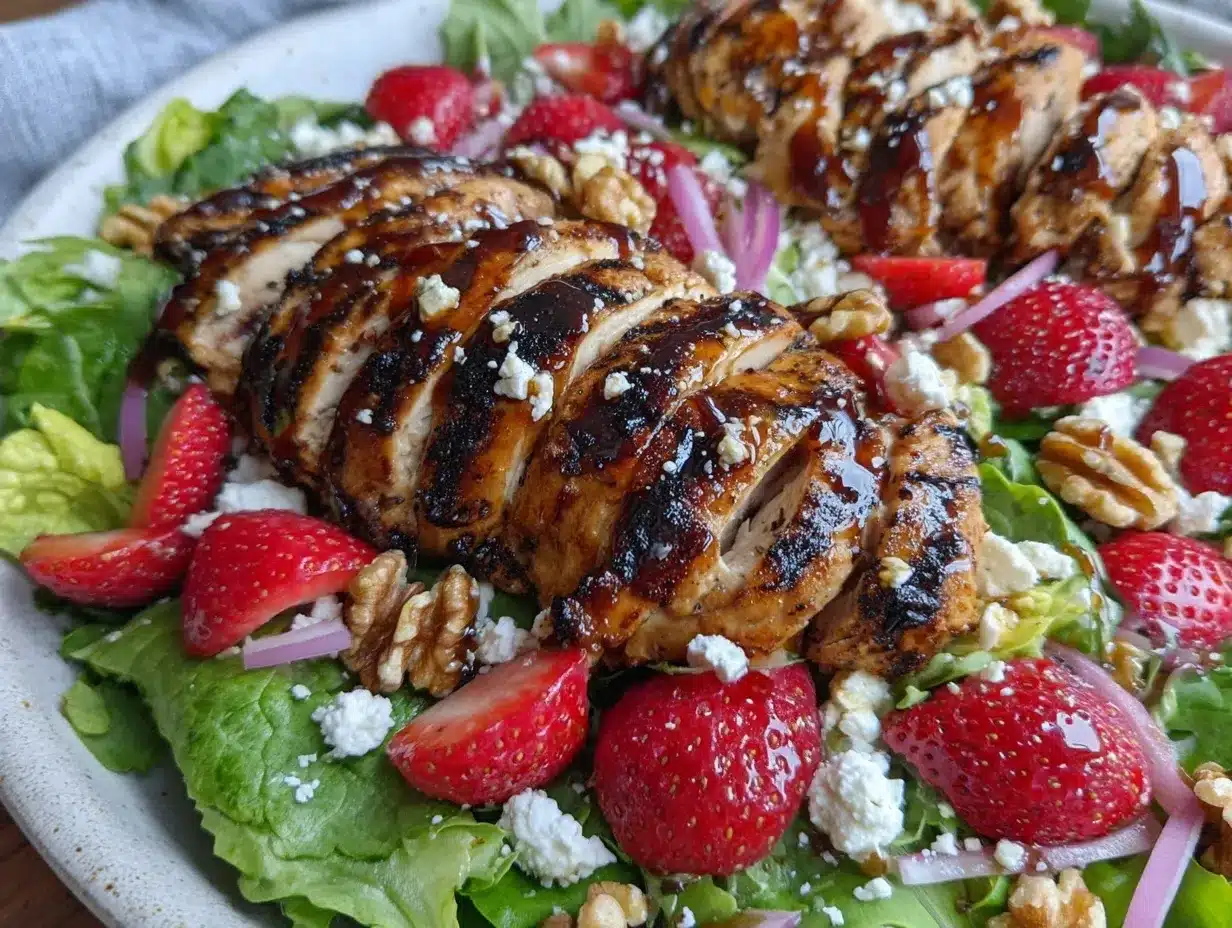 fresh strawberry balsamic grilled chicken salad preparation steps