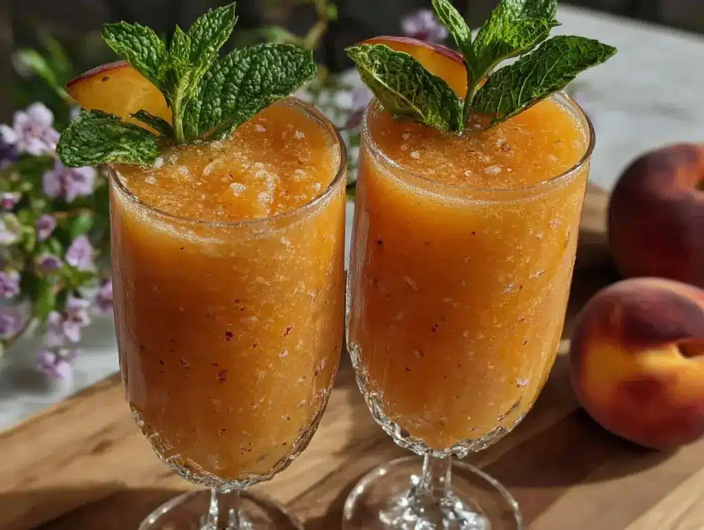 frozen peach bellini slushie - featured image