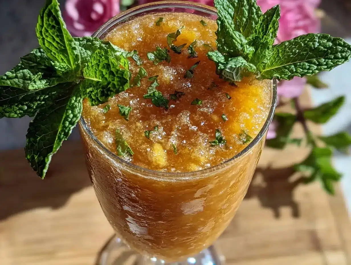 frozen peach bellini slushie preparation steps