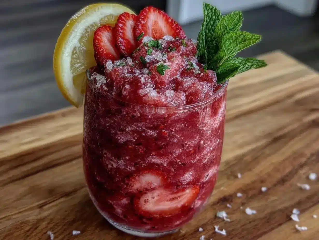 frozen strawberry lemonade slushie preparation steps