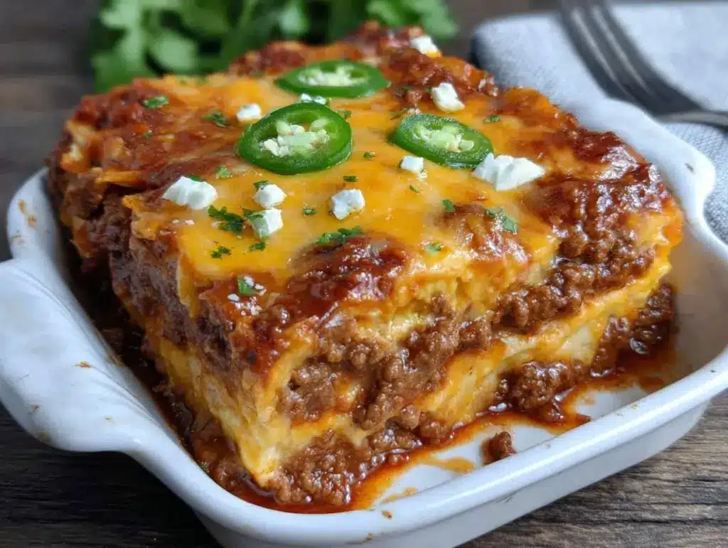 ground beef enchilada casserole - featured image