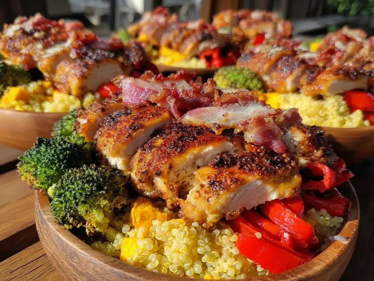 high protein chicken quinoa meal prep bowls preparation steps