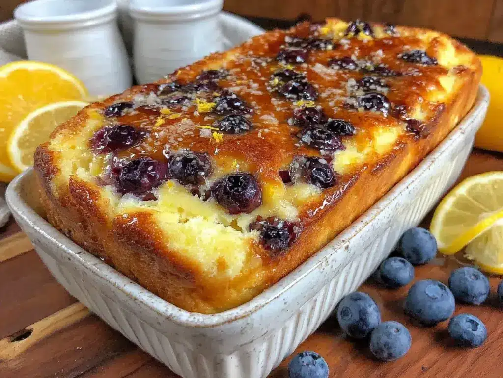 lemon blueberry pancake casserole - featured image