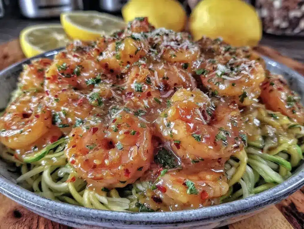 lemon garlic shrimp with zucchini noodles - featured image