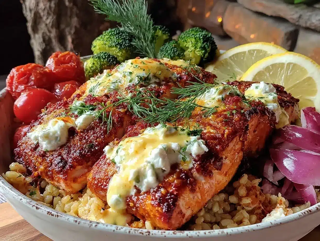 Mediterranean salmon bowl preparation steps