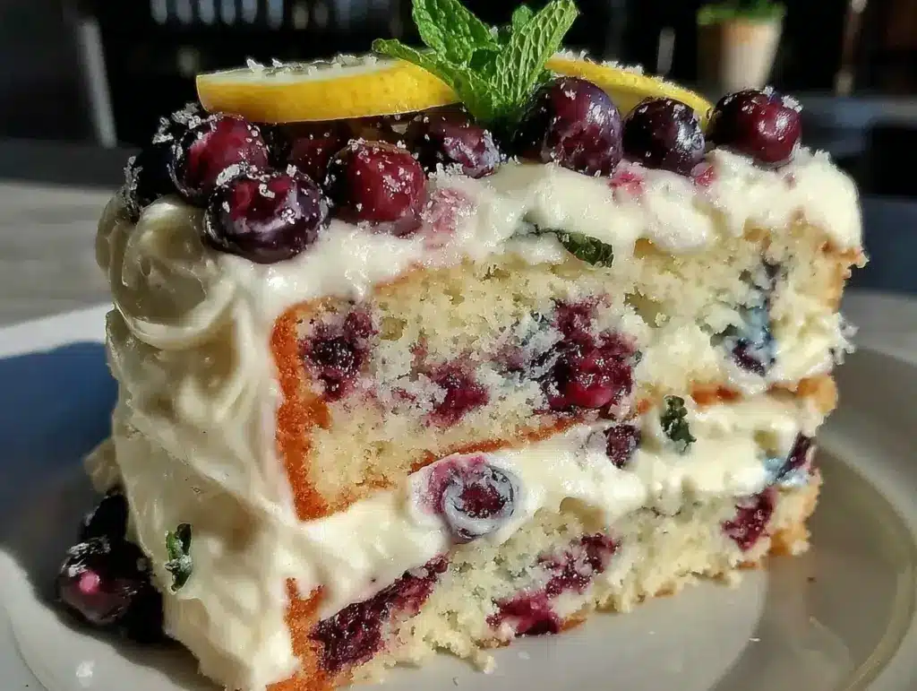 moist lemon blueberry layer cake - featured image