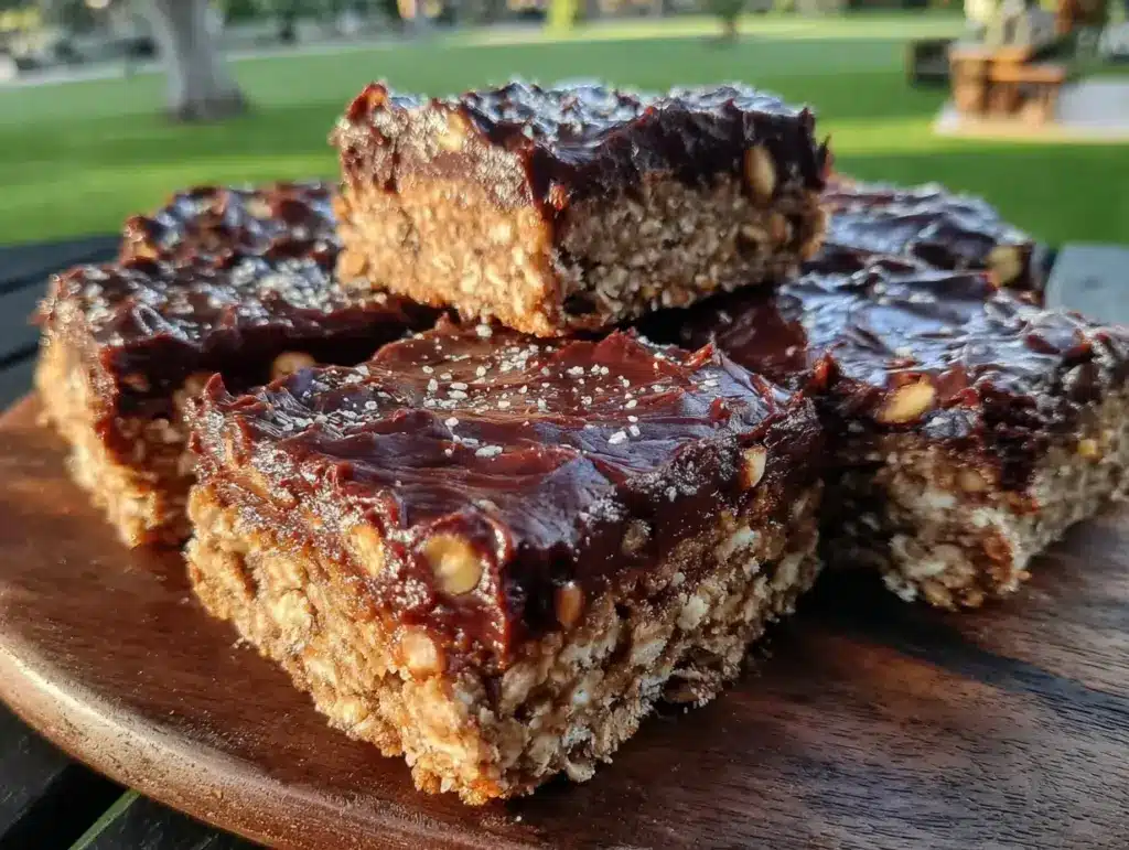 no-bake chocolate peanut butter oat bars - featured image