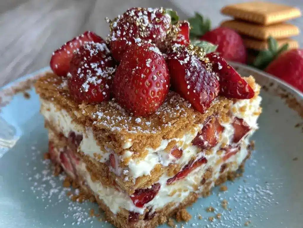 no bake strawberry icebox cake - featured image