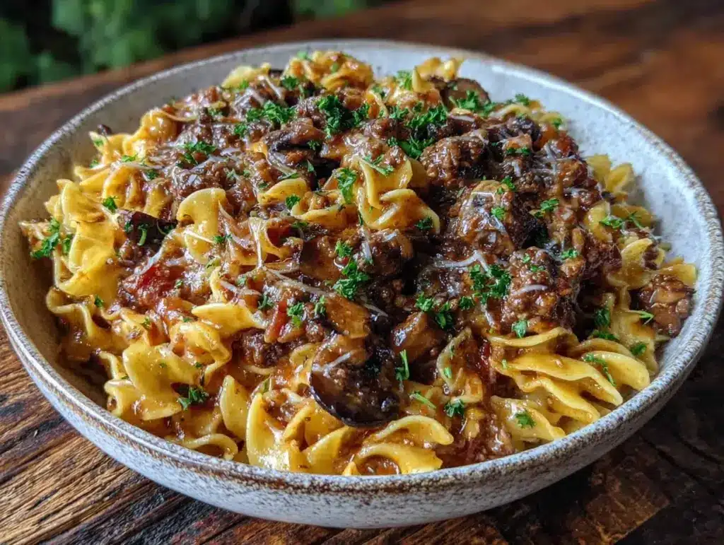 one-pot ground beef stroganoff - featured image