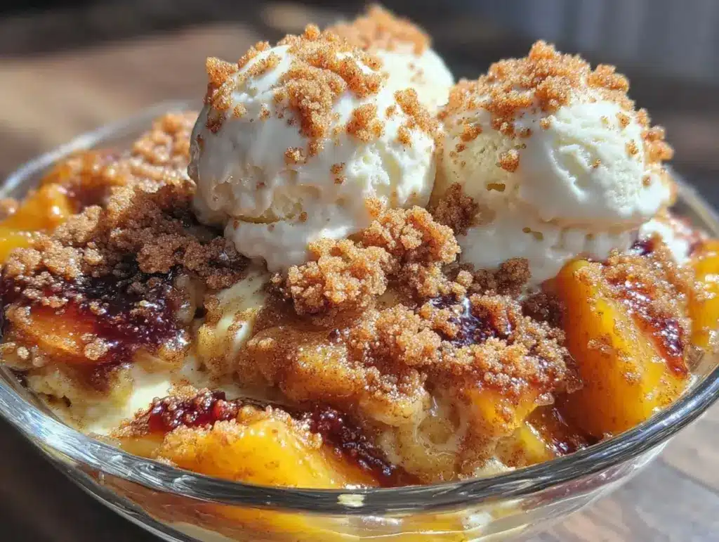 peach cobbler ice cream sundae - featured image
