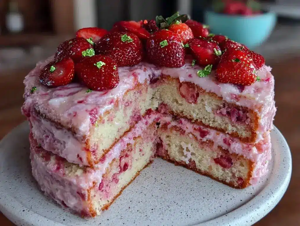 perfect strawberry champagne layer cake - featured image