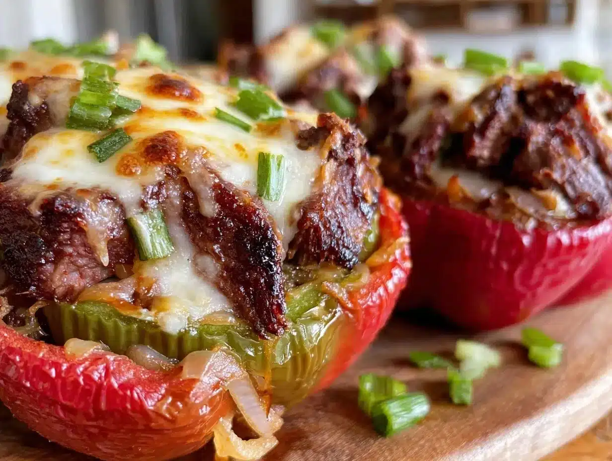 Philly cheesesteak stuffed peppers preparation steps