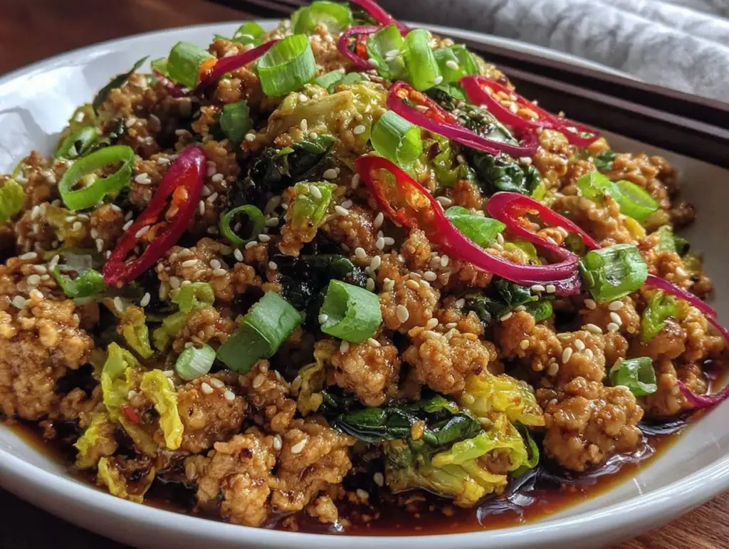 quick spicy thai basil ground chicken stir fry - featured image