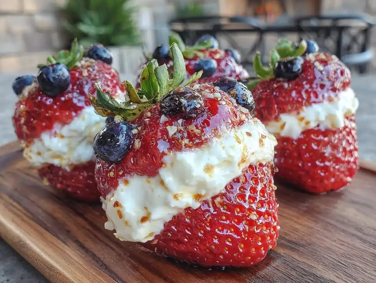red white and blue cheesecake stuffed strawberries preparation steps