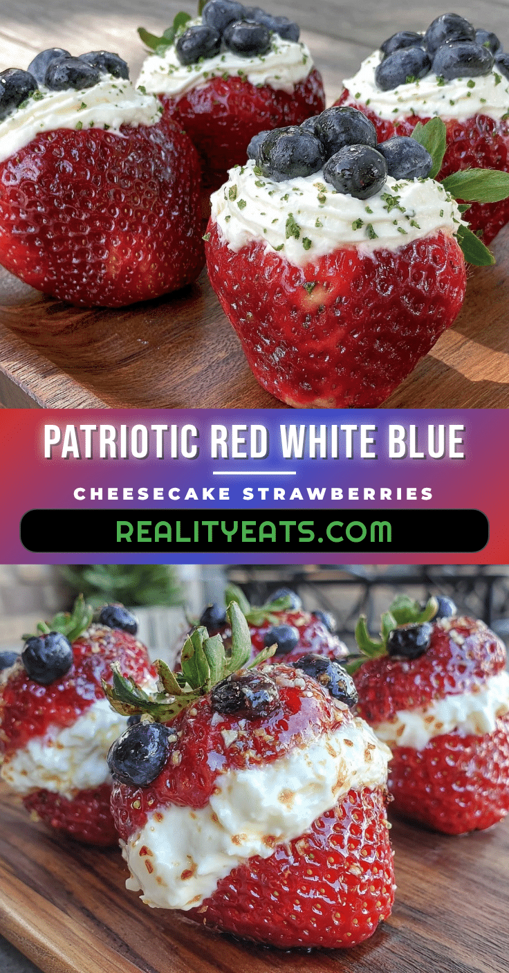 red white and blue cheesecake stuffed strawberries recipe
