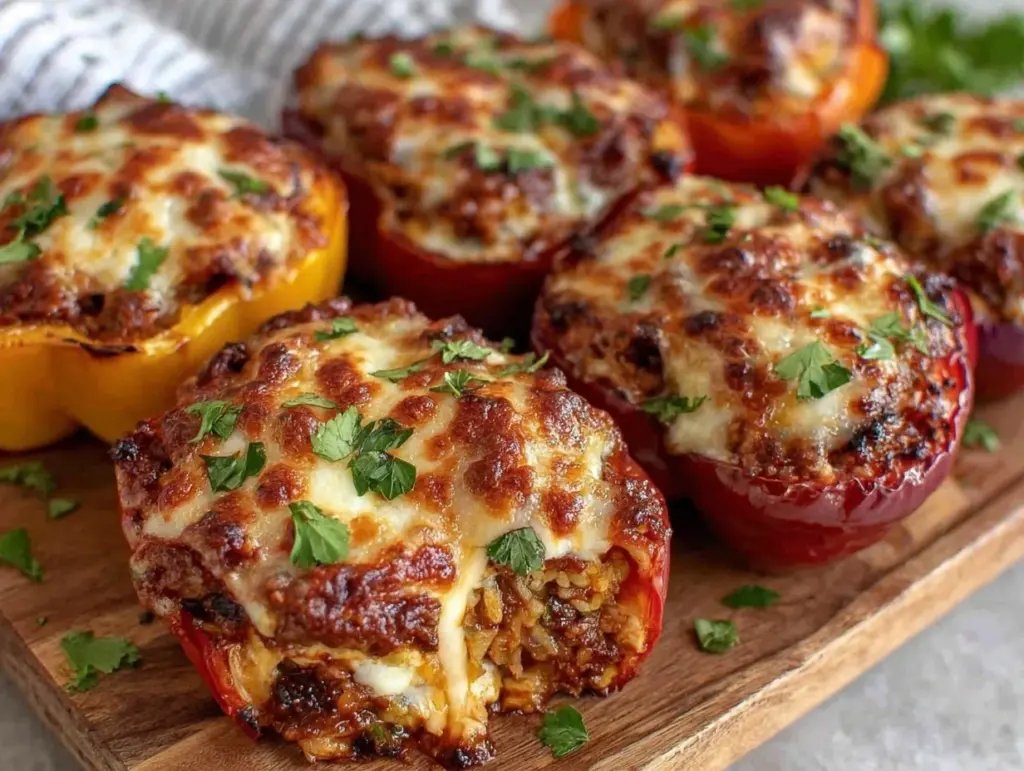 savory cheesy stuffed bell peppers - featured image