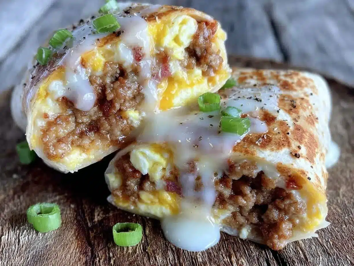 savory loaded breakfast burrito with sausage gravy preparation steps