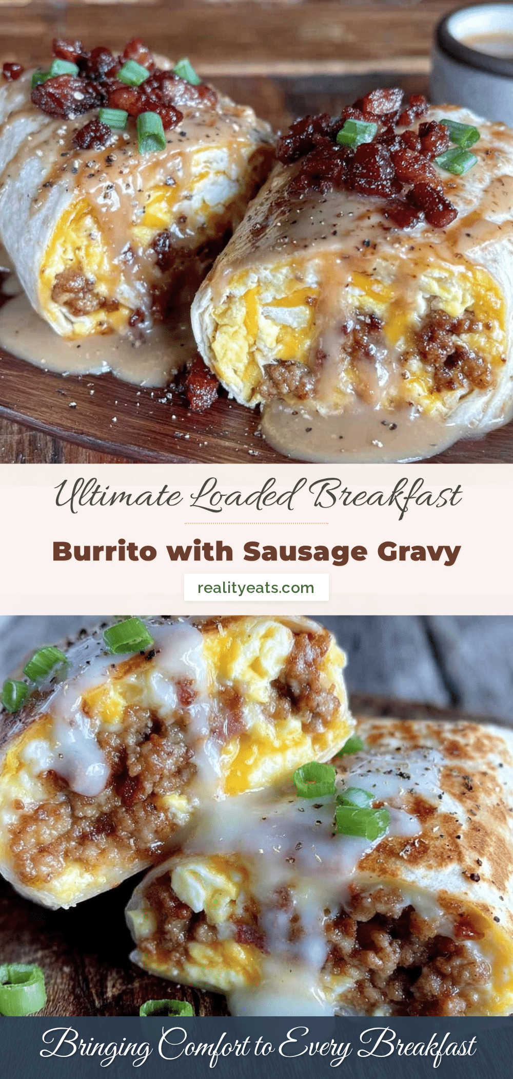 savory loaded breakfast burrito with sausage gravy recipe