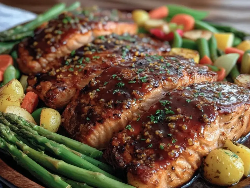 sheet pan honey mustard salmon - featured image