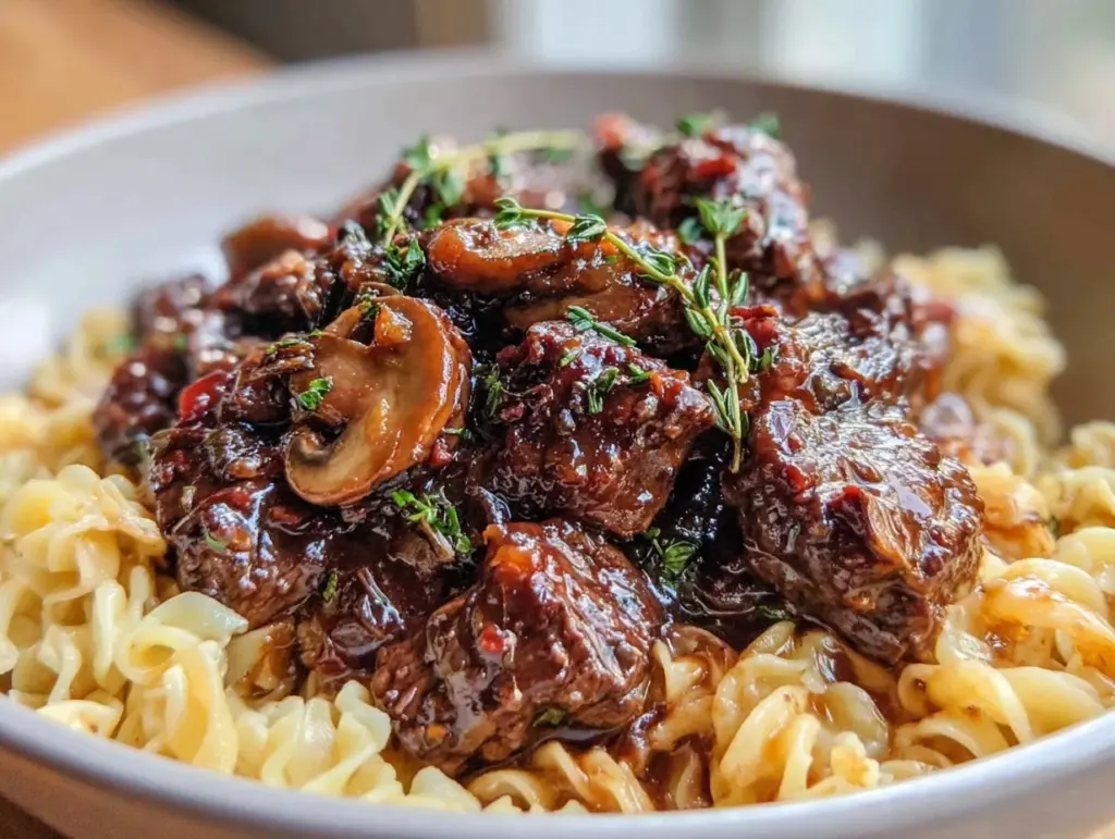 slow cooker beef tips and gravy - featured image