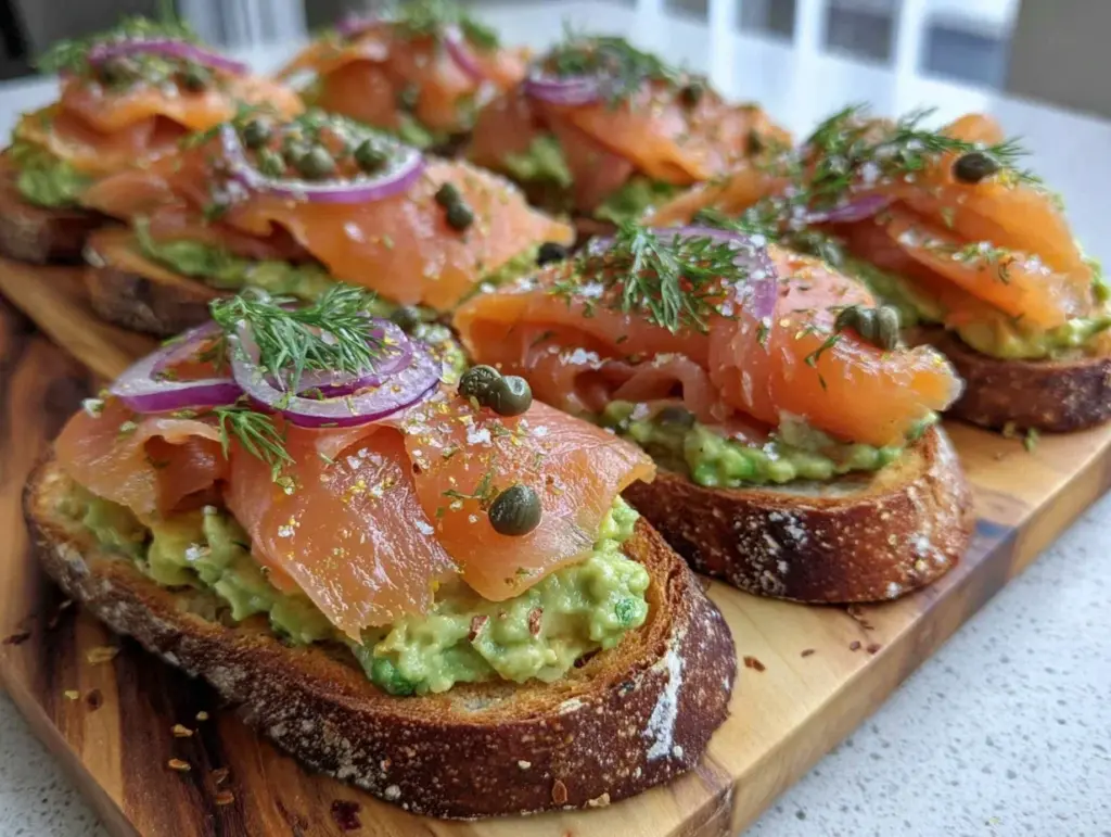 smoked salmon avocado toast board - featured image