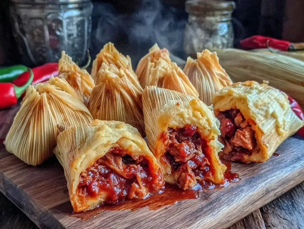 authentic homemade tamales with pork red chile filling - featured image