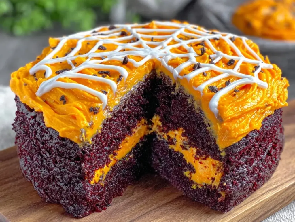 black velvet spider web cake - featured image