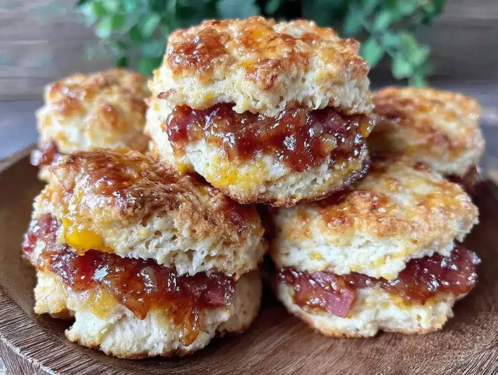 brown sugar bourbon peach glazed ham biscuits - featured image
