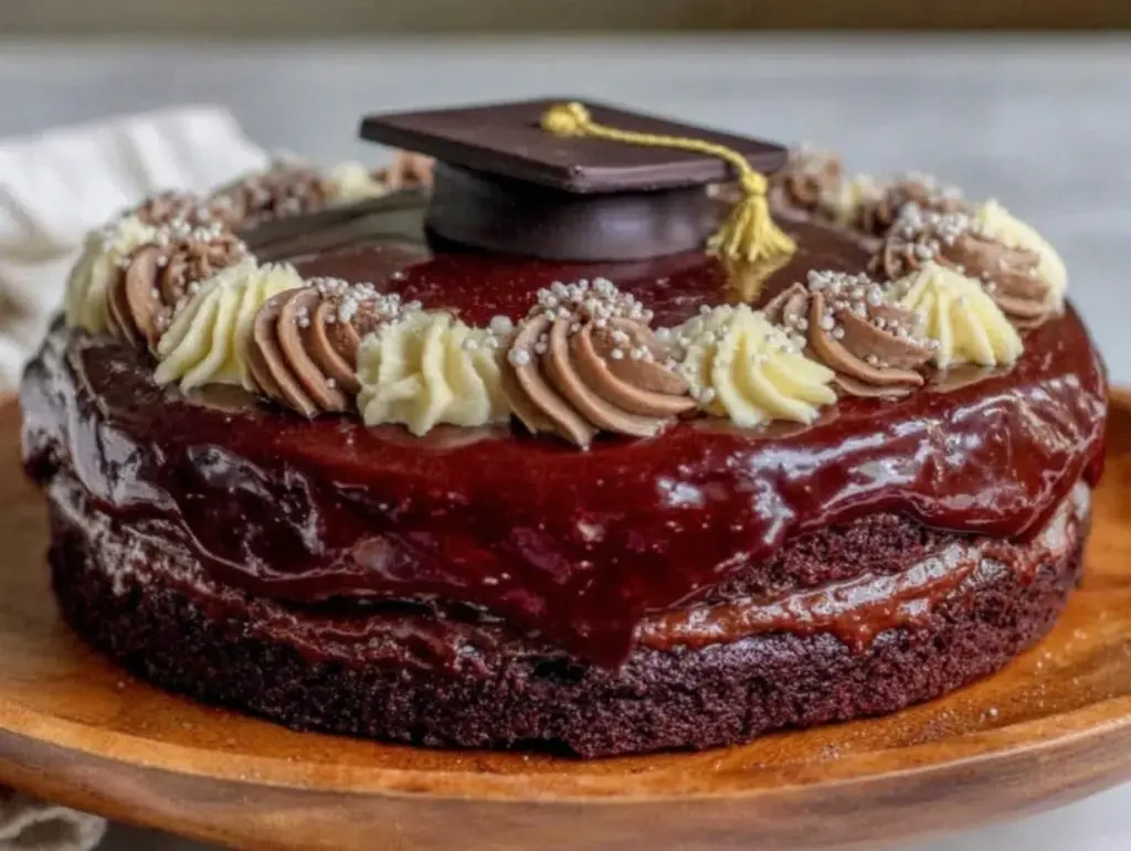 cap and gown chocolate graduation cake - featured image