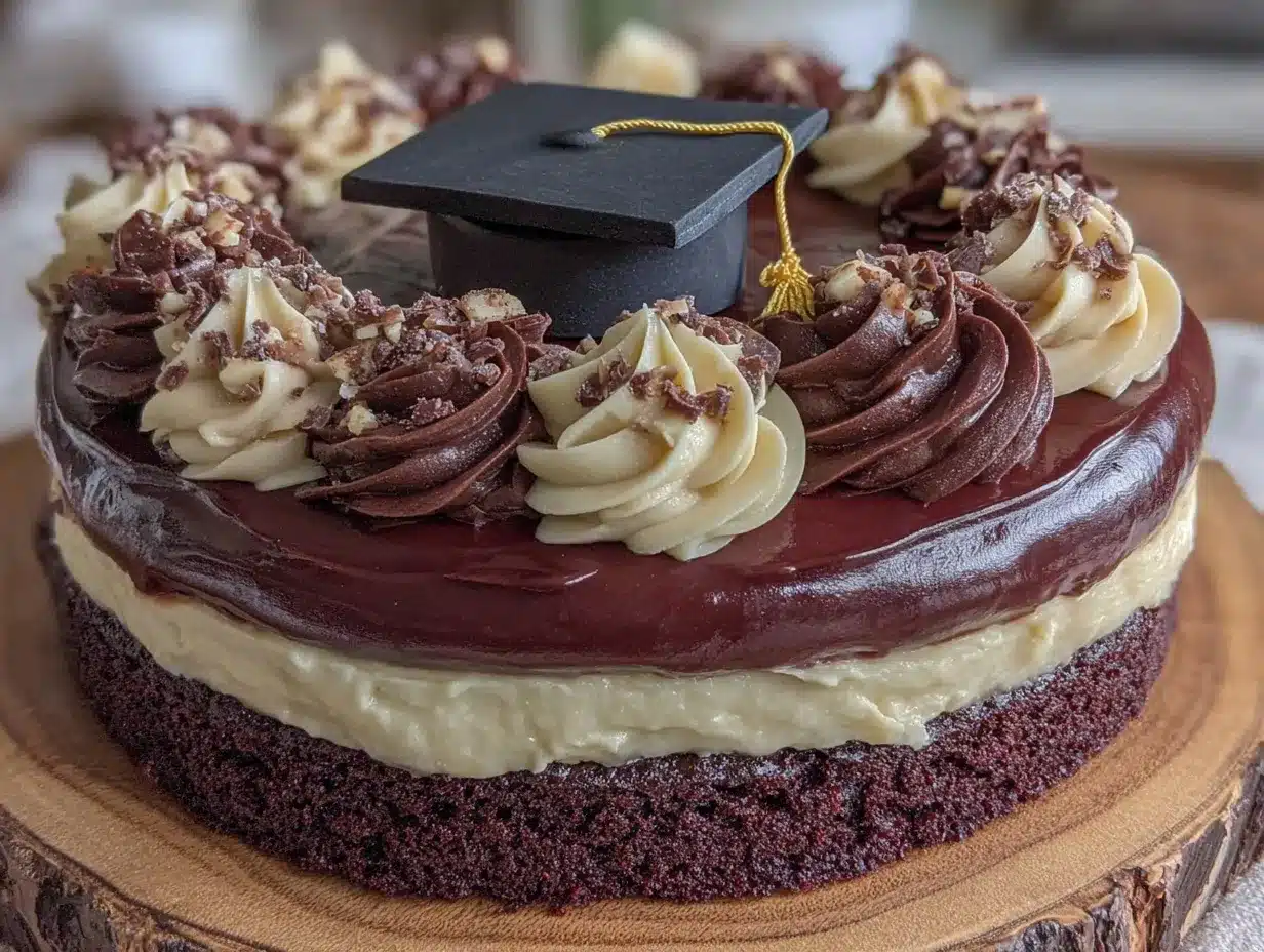cap and gown chocolate graduation cake preparation steps