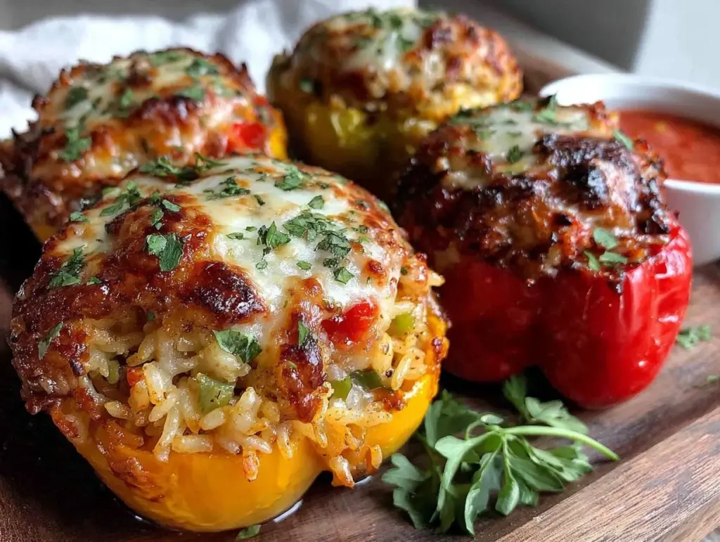 cozy loaded stuffed bell peppers with rice - featured image