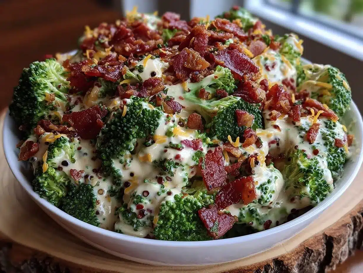 creamy broccoli salad with bacon and cheddar preparation steps