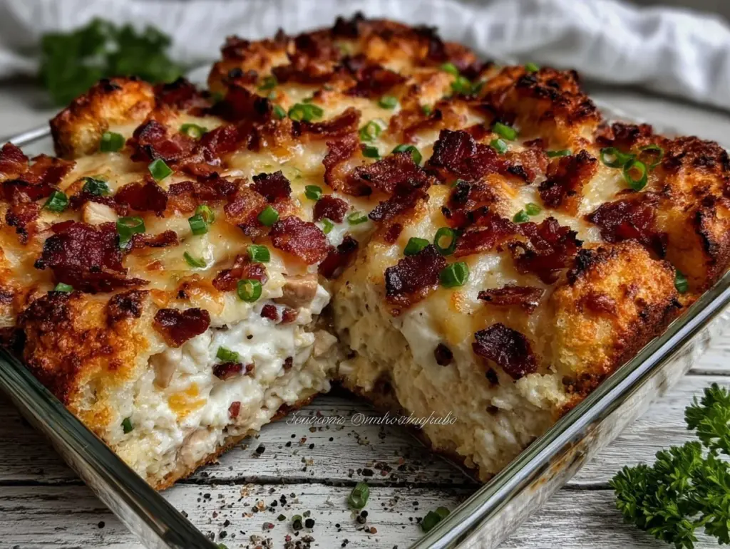 creamy keto crack chicken casserole - featured image