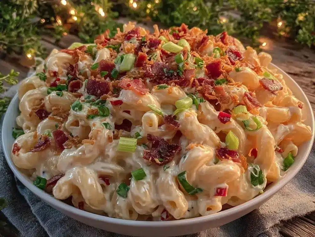 creamy loaded macaroni salad - featured image