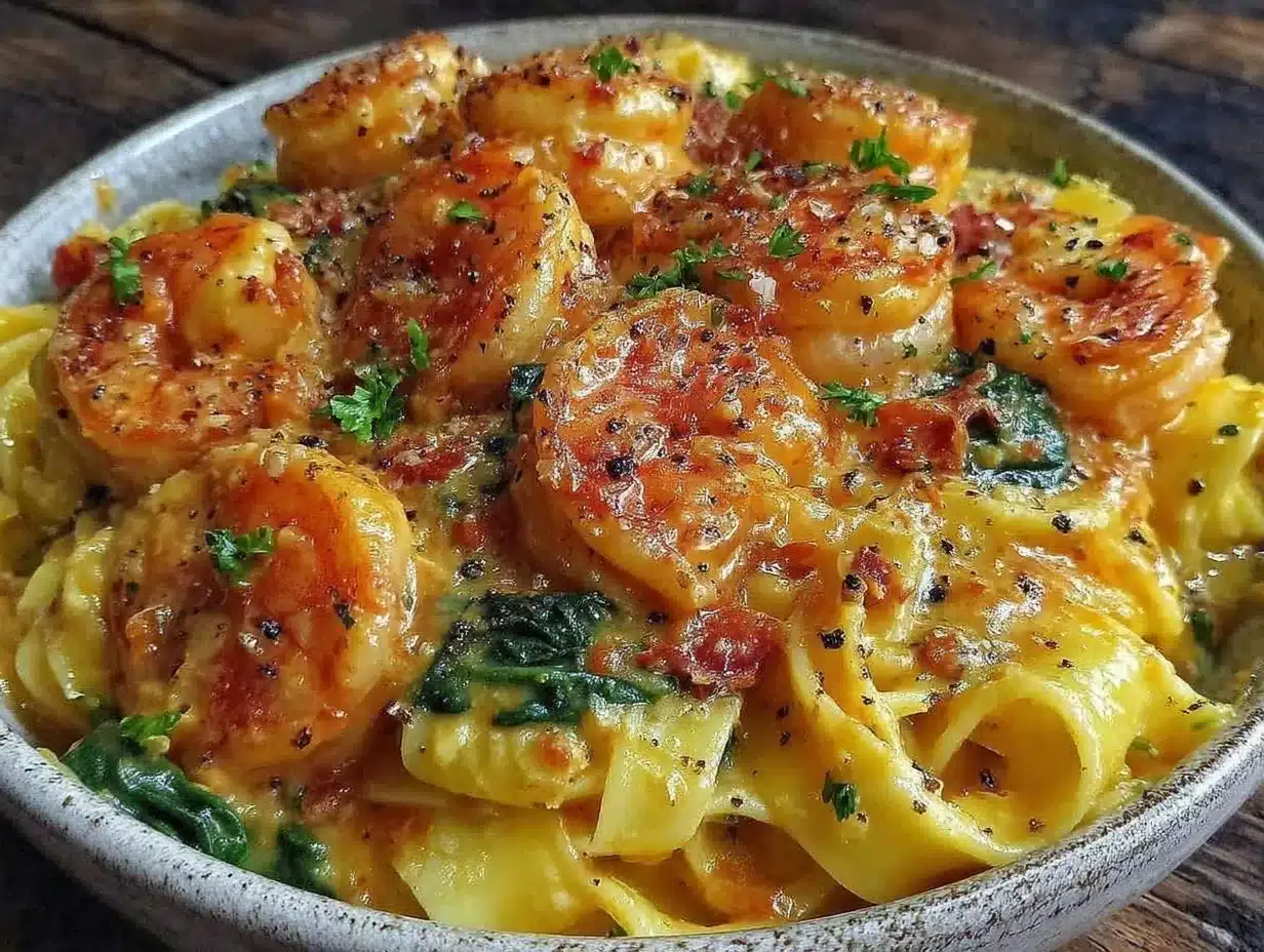 creamy one pot garlic Tuscan shrimp pasta preparation steps