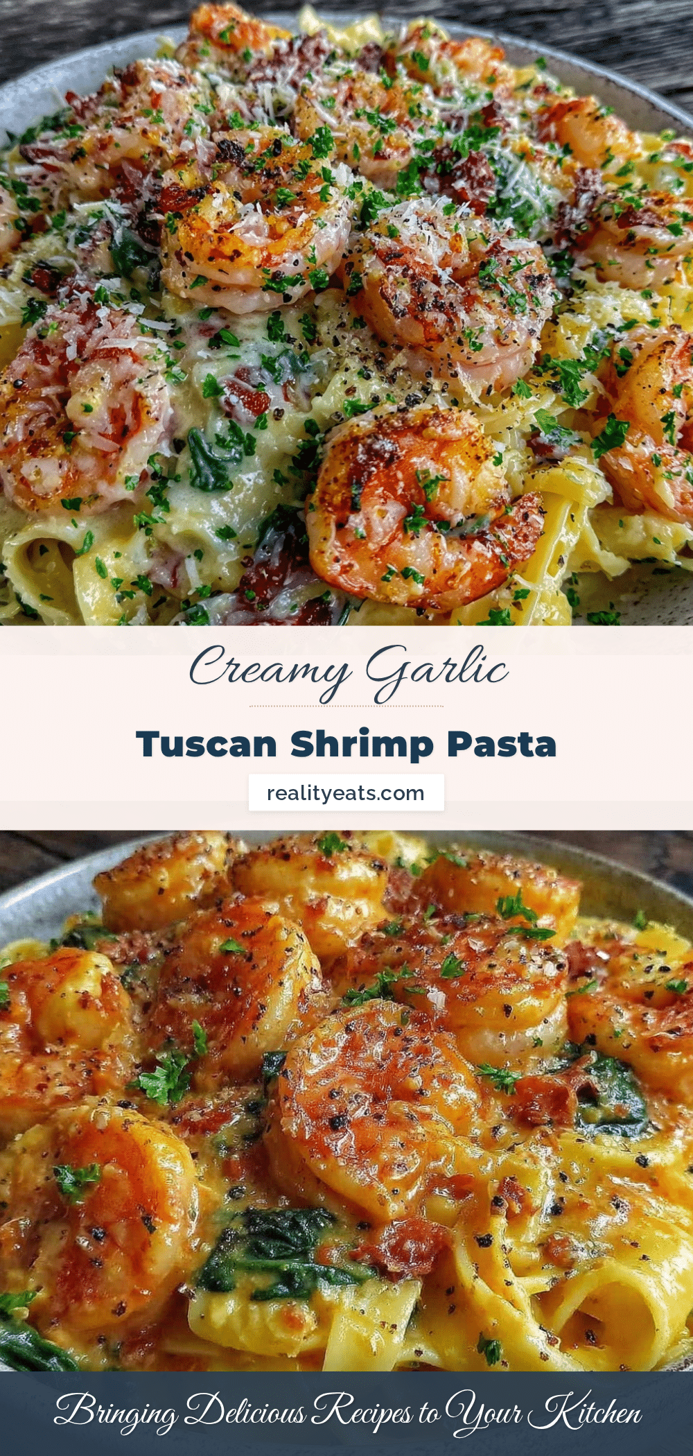 creamy one pot garlic Tuscan shrimp pasta recipe