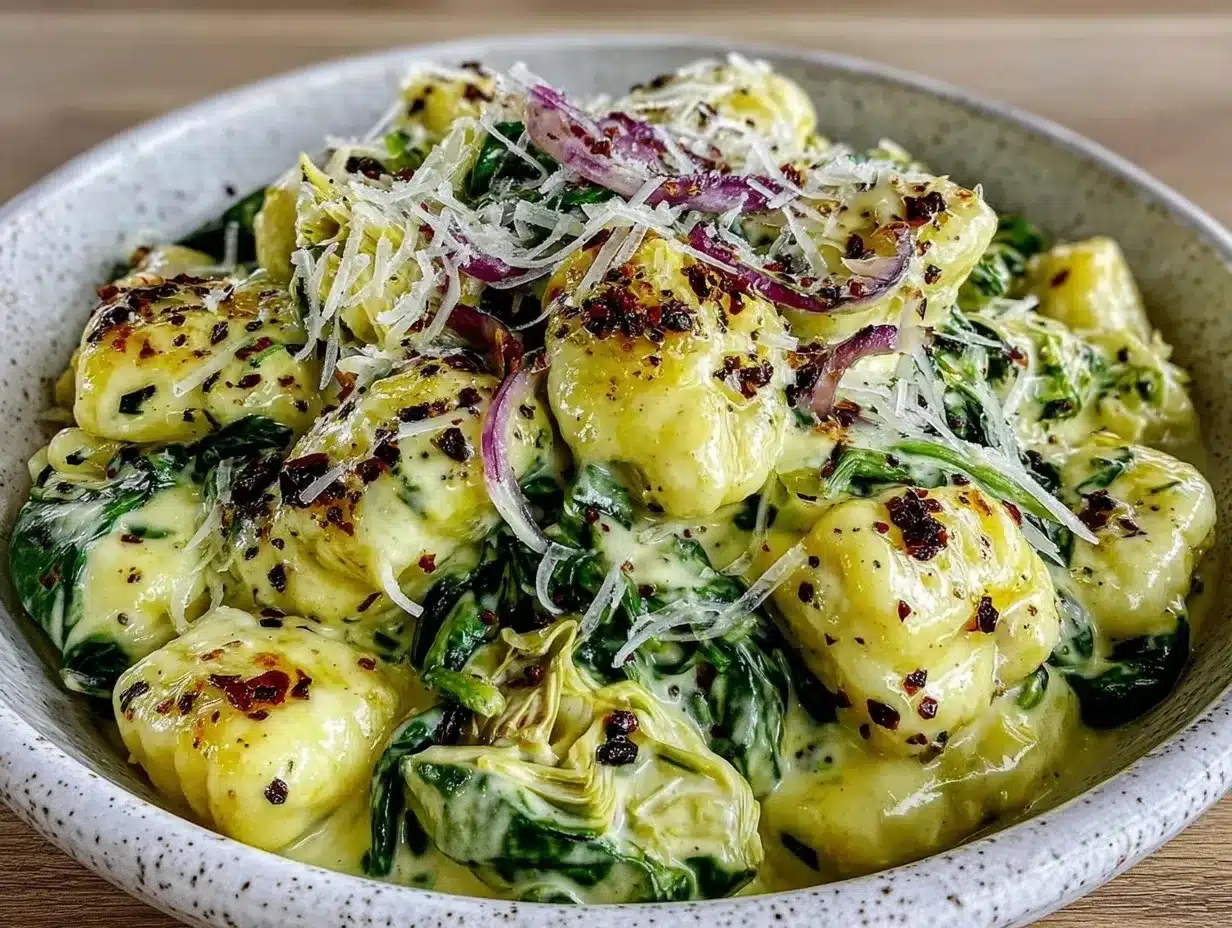 creamy one-pot spinach artichoke gnocchi preparation steps