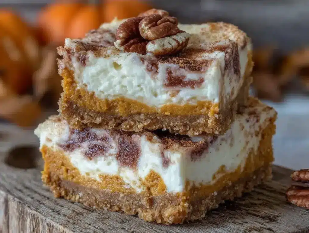 creamy pumpkin cheesecake swirl bars - featured image