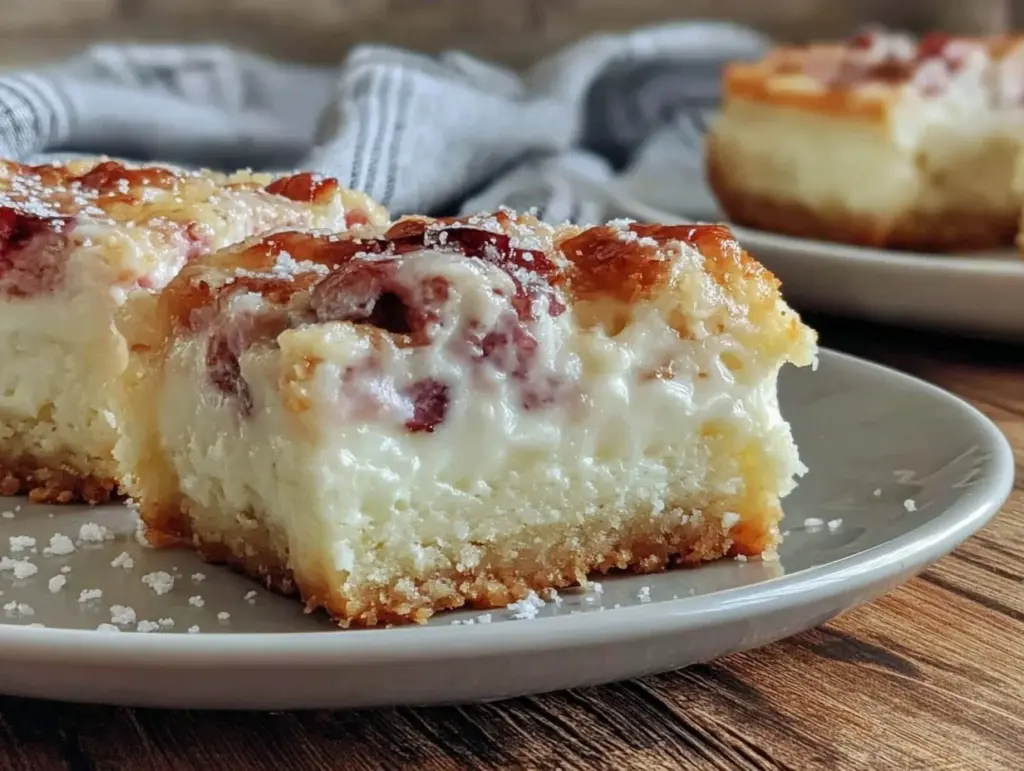 creamy rhubarb cheesecake bars - featured image